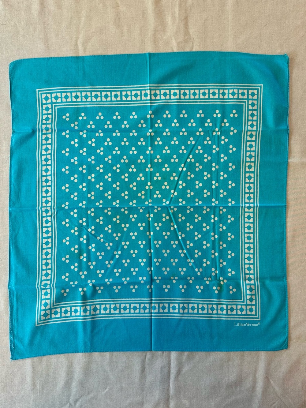 Vintage Lillian Vernon Teal Polka Dot Bandana 20x20